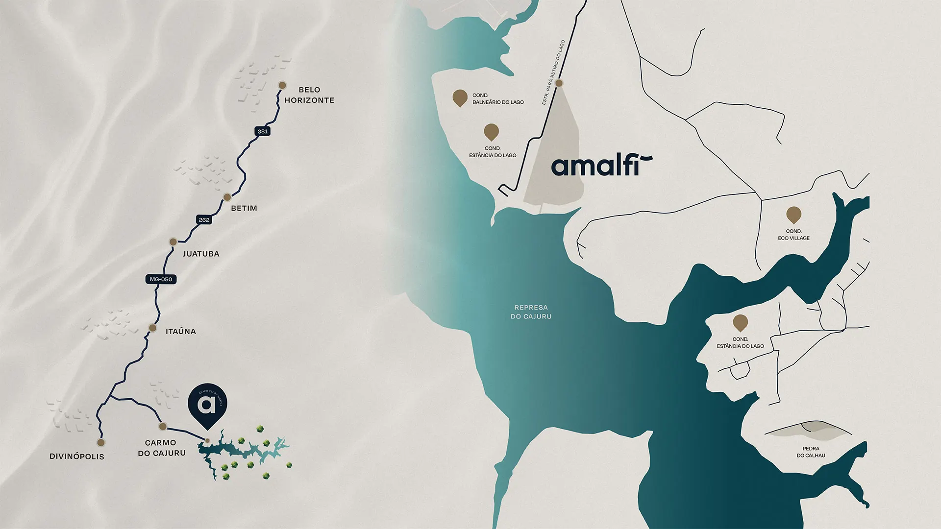 Mapa da rota Belo Horizonte, Divinópolis e Carmo do Cajuru até o Amalfi